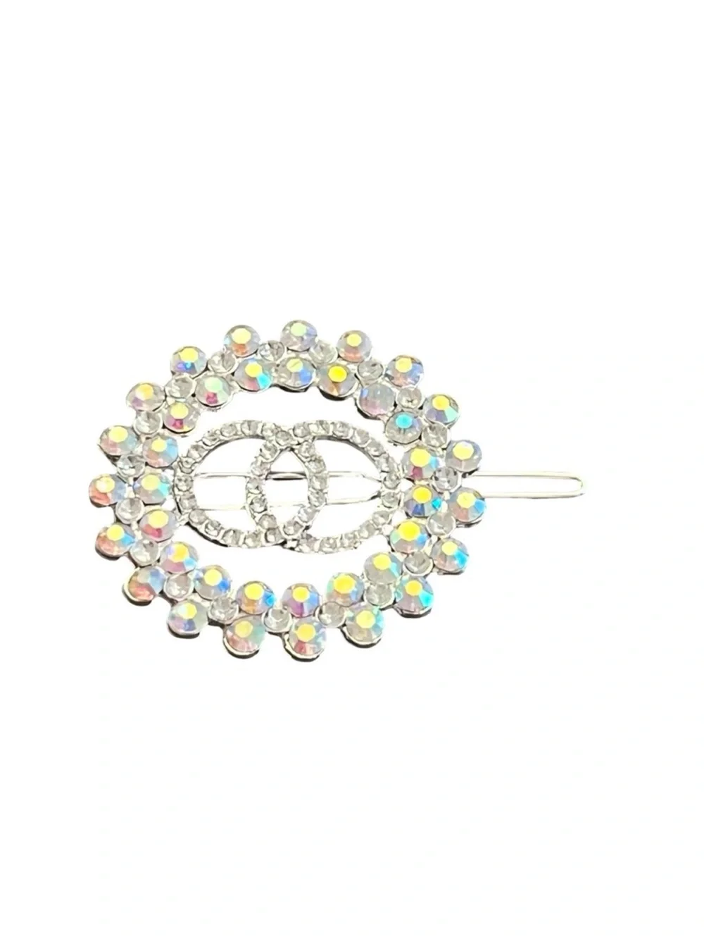 Crystal Oval Rhinestone Hair Clip - Aurora Borealis Sparkle FINAL PRICE DROP